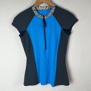 XiRENA Swim Short Sleeve Zip‎ Front Rash Guard Swim Cover Size Small